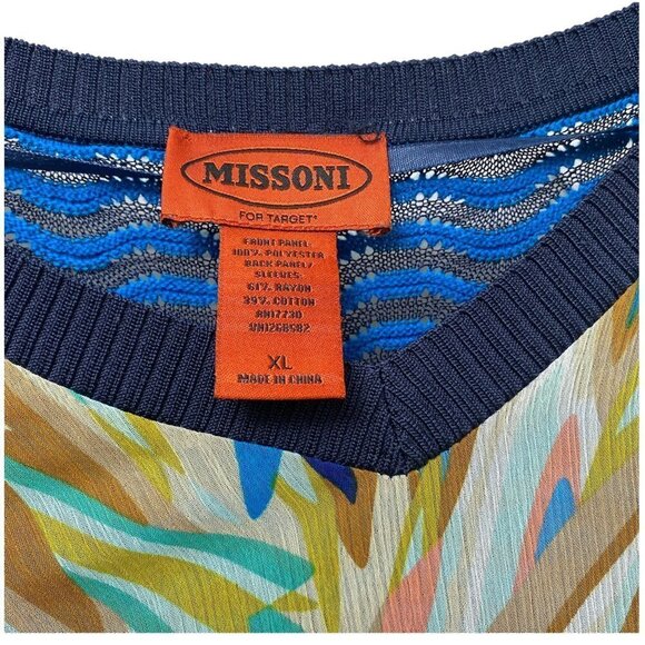 MISSONI for Target Womens Top L/XL Blue Print Blouse with Knit Back - Picture 3 of 13
